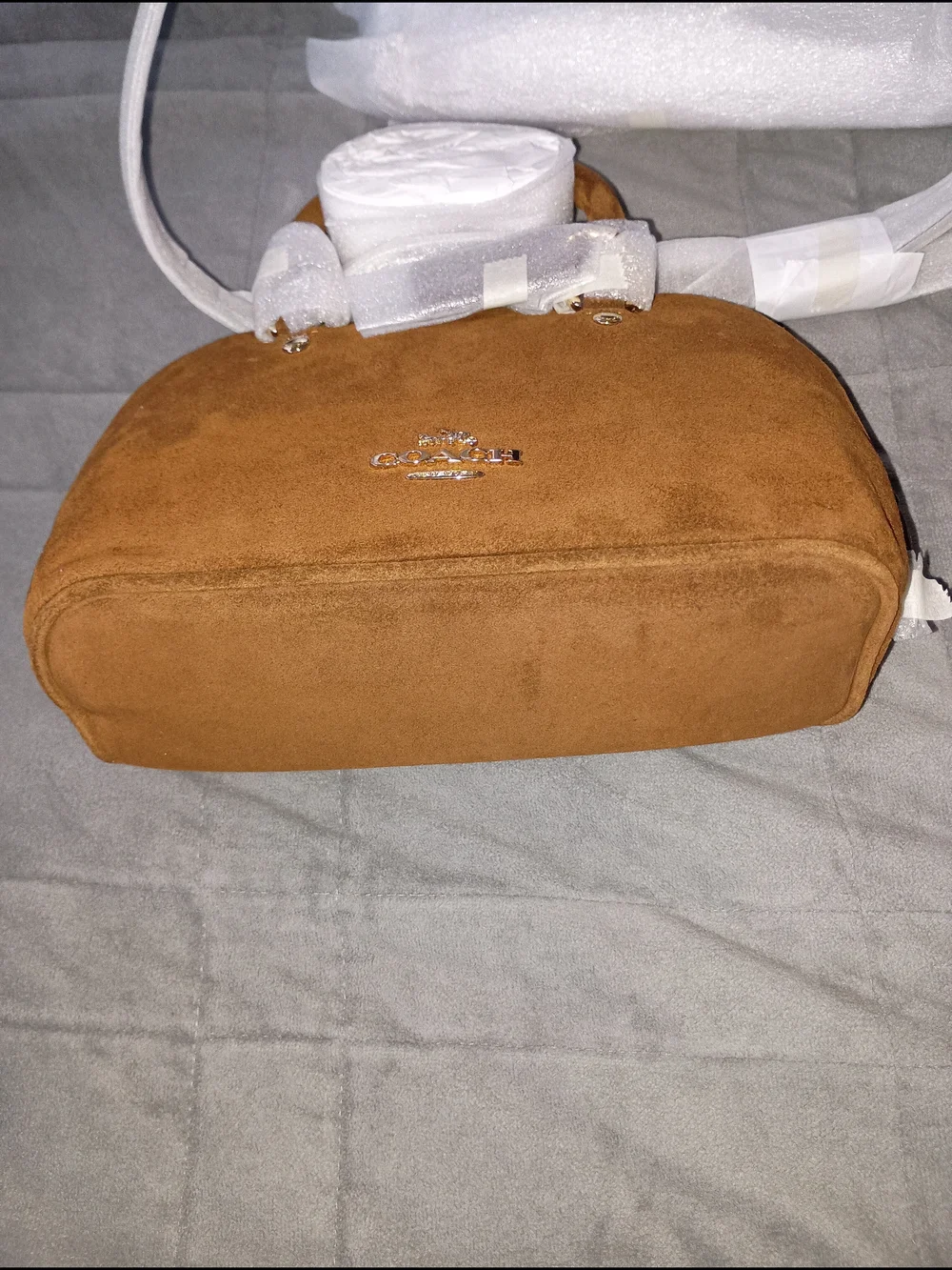 COACH Suede Lara Mini  Satchel Bag in Chestnut Brown